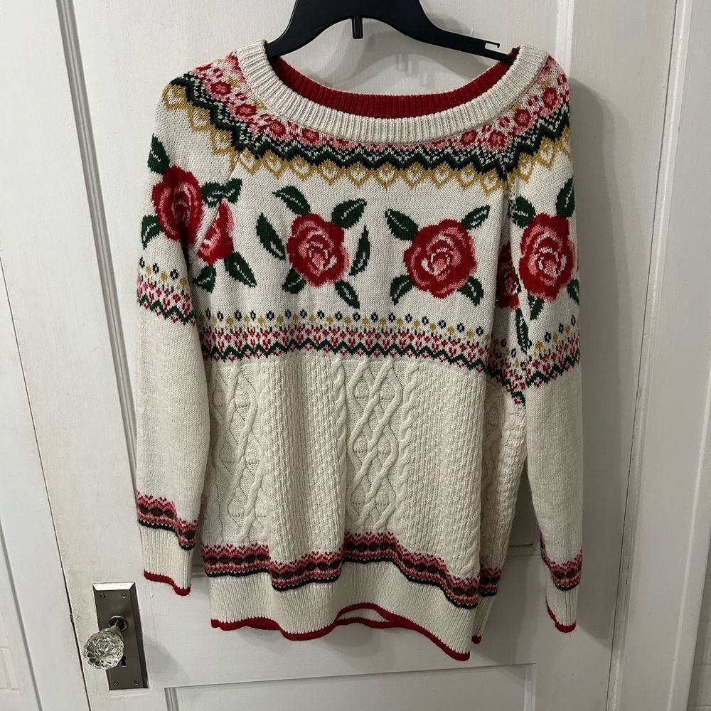 Vintage Mossimo Supply Co. Floral Knit Sweater - Cream and Red